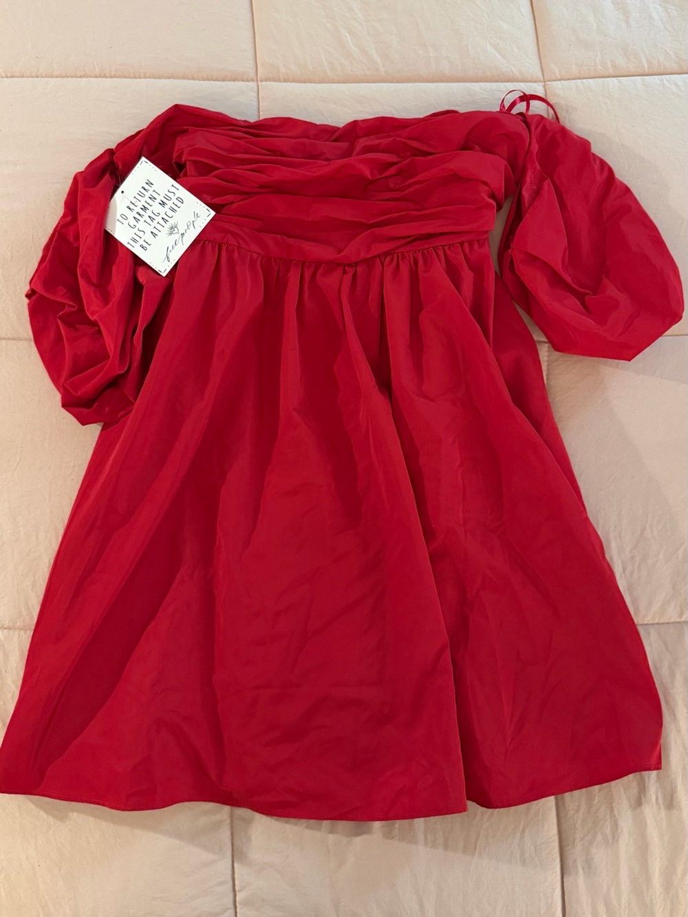 Free People Red Off-Shoulder Puff Sleeve Mini Dress